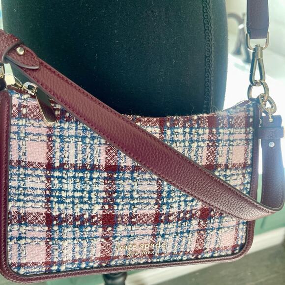 NWT Kate Spade medium Hudson tweed convertible bag in dark Merlot multi - Picture 10 of 13